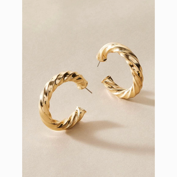Anthropologie Jewelry - 3/$30 Gold Twist Hoop Statement Earrings